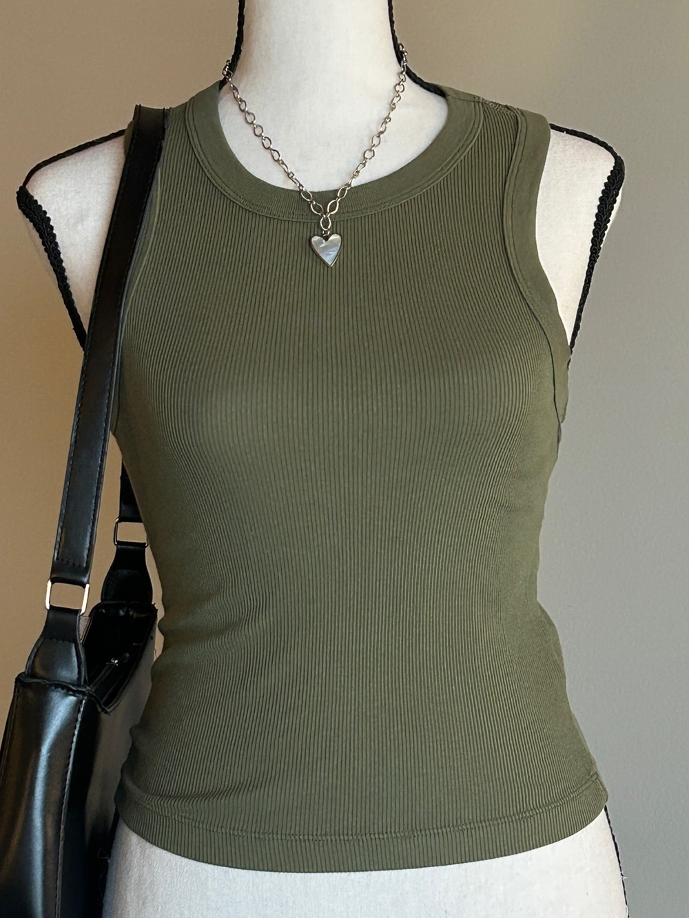 Dynamite Olive Green Ribbed Razorback Tank Top Small
